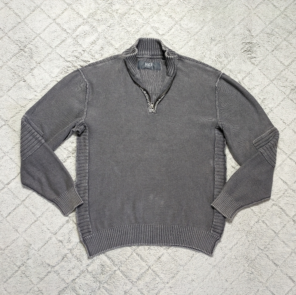 BKE Sweater Men's XL Gray Pullover ¼ Zip Athletic Fit Mock Neck Knit Ribbed Ends